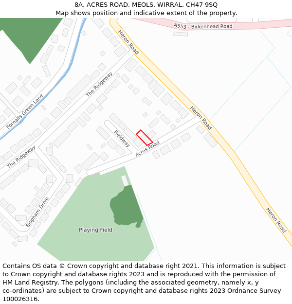 8A, ACRES ROAD, MEOLS, WIRRAL, CH47 9SQ: Location map and indicative extent of plot