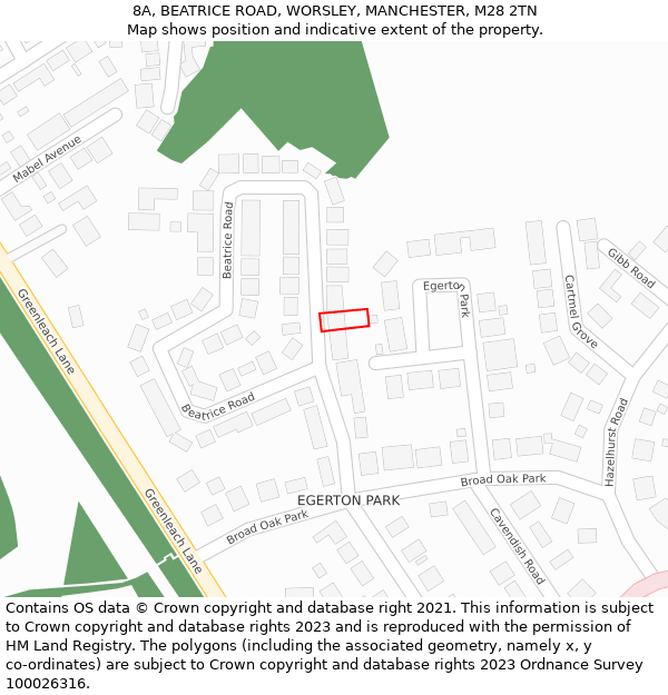 8A, BEATRICE ROAD, WORSLEY, MANCHESTER, M28 2TN: Location map and indicative extent of plot