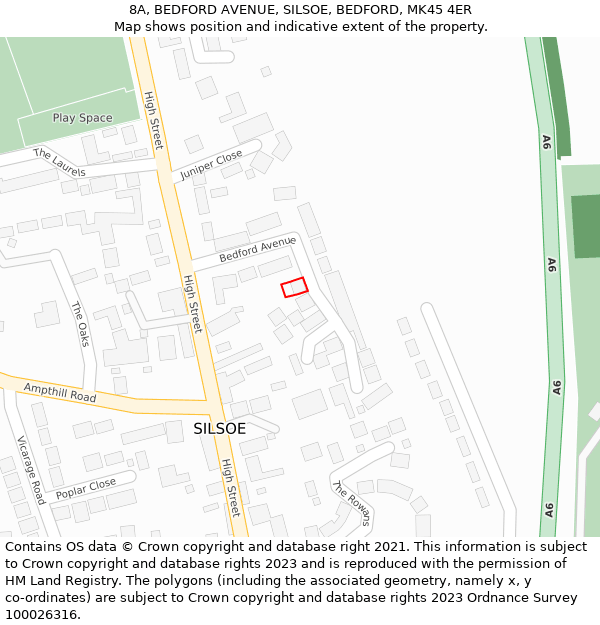 8A, BEDFORD AVENUE, SILSOE, BEDFORD, MK45 4ER: Location map and indicative extent of plot