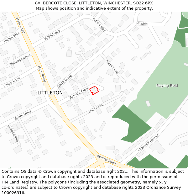 8A, BERCOTE CLOSE, LITTLETON, WINCHESTER, SO22 6PX: Location map and indicative extent of plot