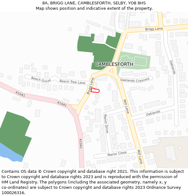 8A, BRIGG LANE, CAMBLESFORTH, SELBY, YO8 8HS: Location map and indicative extent of plot