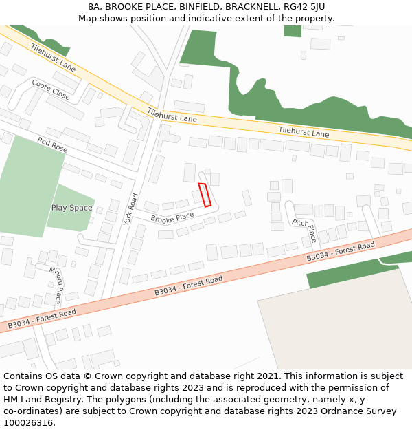 8A, BROOKE PLACE, BINFIELD, BRACKNELL, RG42 5JU: Location map and indicative extent of plot