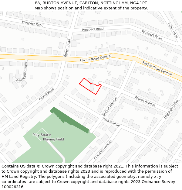 8A, BURTON AVENUE, CARLTON, NOTTINGHAM, NG4 1PT: Location map and indicative extent of plot