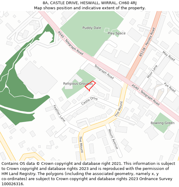 8A, CASTLE DRIVE, HESWALL, WIRRAL, CH60 4RJ: Location map and indicative extent of plot