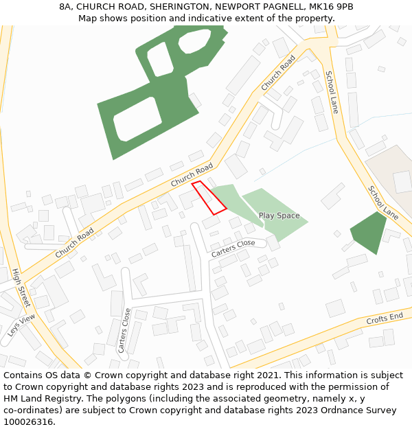 8A, CHURCH ROAD, SHERINGTON, NEWPORT PAGNELL, MK16 9PB: Location map and indicative extent of plot