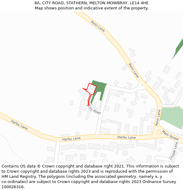8A, CITY ROAD, STATHERN, MELTON MOWBRAY, LE14 4HE: Location map and indicative extent of plot
