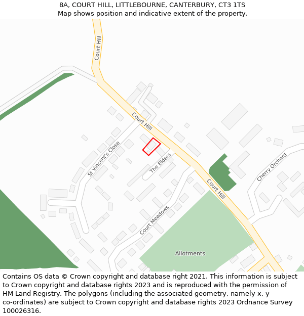 8A, COURT HILL, LITTLEBOURNE, CANTERBURY, CT3 1TS: Location map and indicative extent of plot