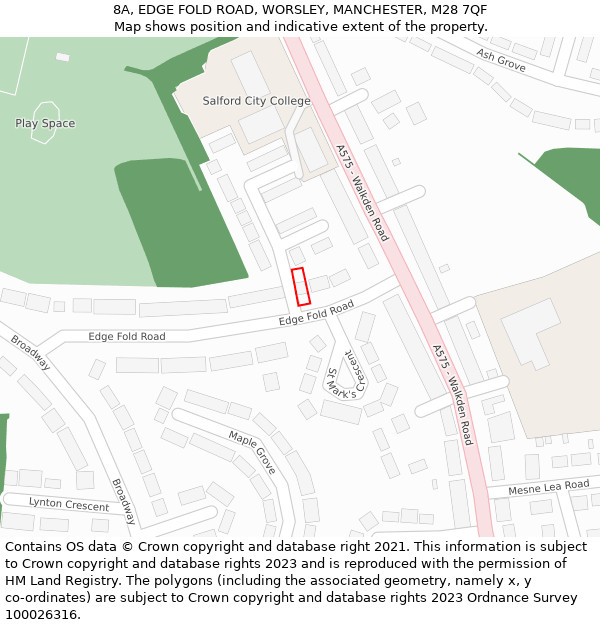 8A, EDGE FOLD ROAD, WORSLEY, MANCHESTER, M28 7QF: Location map and indicative extent of plot