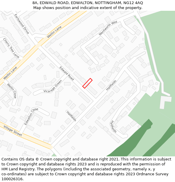 8A, EDWALD ROAD, EDWALTON, NOTTINGHAM, NG12 4AQ: Location map and indicative extent of plot