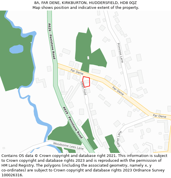 8A, FAR DENE, KIRKBURTON, HUDDERSFIELD, HD8 0QZ: Location map and indicative extent of plot