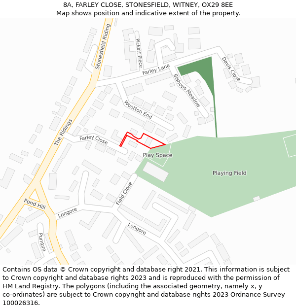 8A, FARLEY CLOSE, STONESFIELD, WITNEY, OX29 8EE: Location map and indicative extent of plot