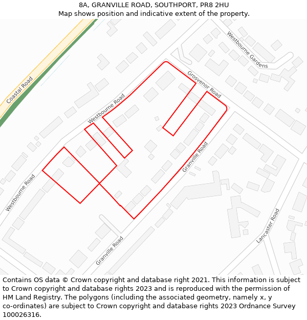 8A, GRANVILLE ROAD, SOUTHPORT, PR8 2HU: Location map and indicative extent of plot