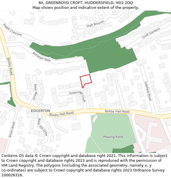 8A, GREENROYD CROFT, HUDDERSFIELD, HD2 2DQ: Location map and indicative extent of plot