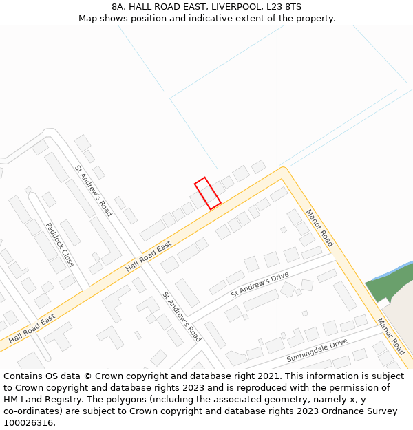 8A, HALL ROAD EAST, LIVERPOOL, L23 8TS: Location map and indicative extent of plot