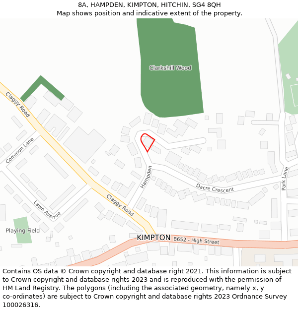 8A, HAMPDEN, KIMPTON, HITCHIN, SG4 8QH: Location map and indicative extent of plot