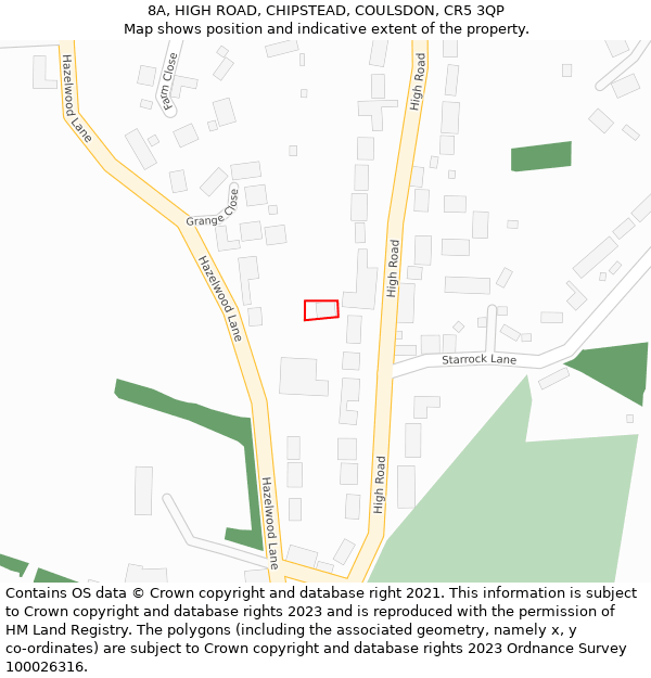 8A, HIGH ROAD, CHIPSTEAD, COULSDON, CR5 3QP: Location map and indicative extent of plot