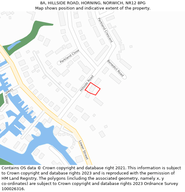 8A, HILLSIDE ROAD, HORNING, NORWICH, NR12 8PG: Location map and indicative extent of plot