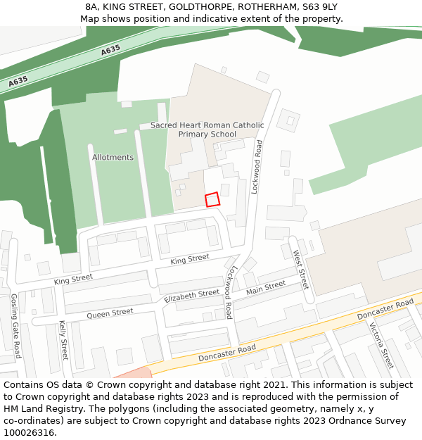 8A, KING STREET, GOLDTHORPE, ROTHERHAM, S63 9LY: Location map and indicative extent of plot
