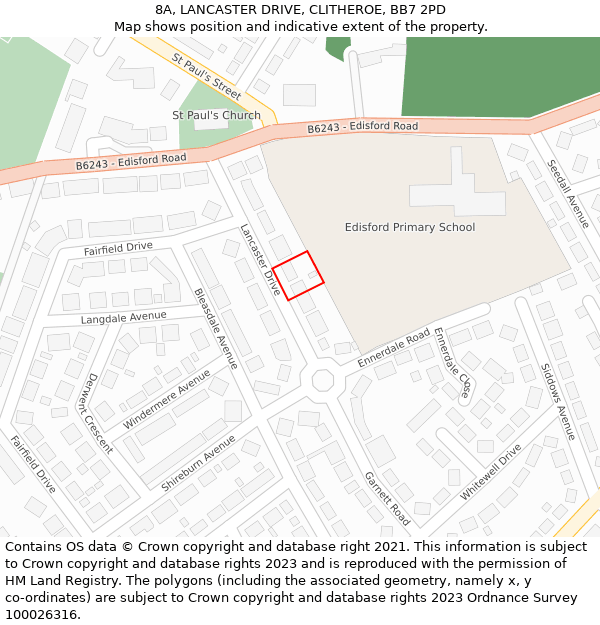 8A, LANCASTER DRIVE, CLITHEROE, BB7 2PD: Location map and indicative extent of plot