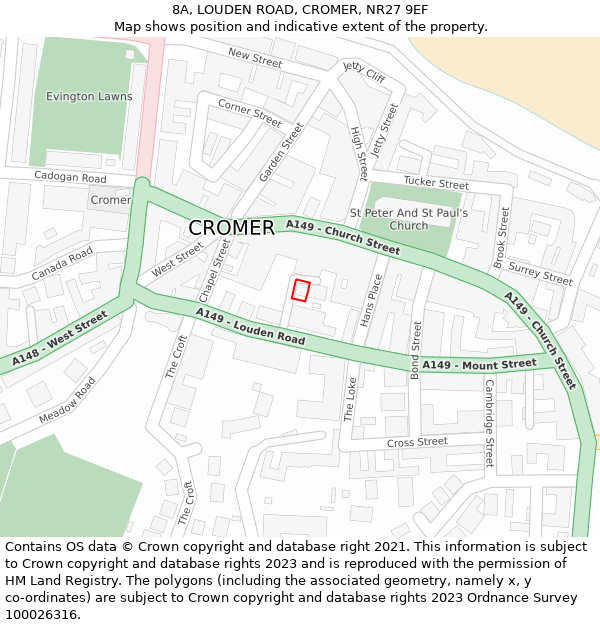 8A, LOUDEN ROAD, CROMER, NR27 9EF: Location map and indicative extent of plot