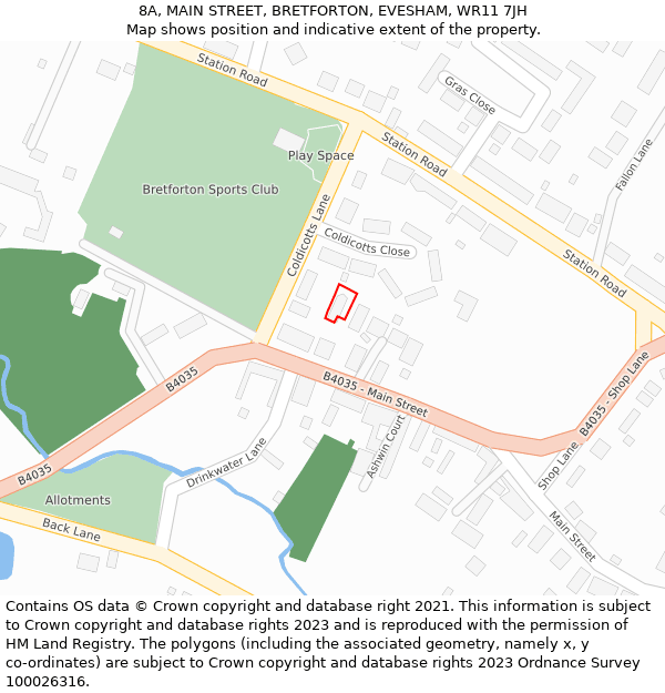 8A, MAIN STREET, BRETFORTON, EVESHAM, WR11 7JH: Location map and indicative extent of plot
