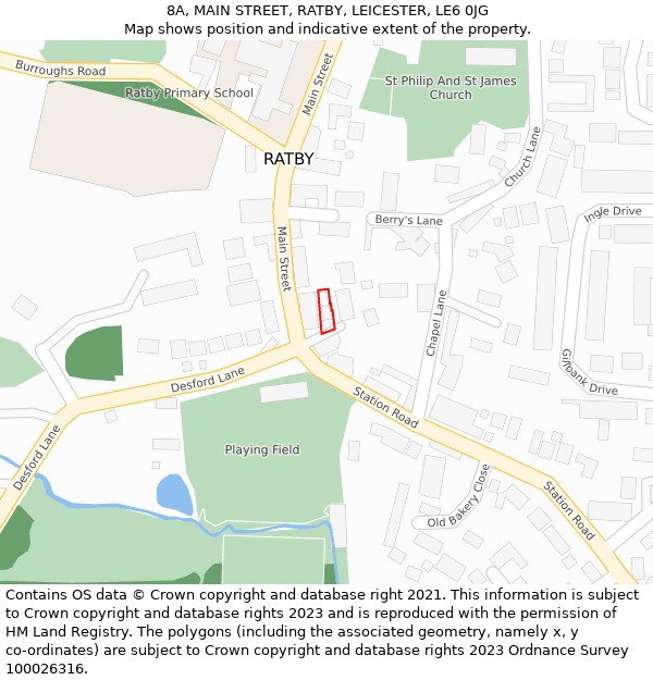 8A, MAIN STREET, RATBY, LEICESTER, LE6 0JG: Location map and indicative extent of plot