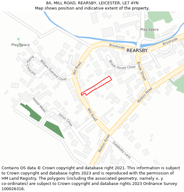 8A, MILL ROAD, REARSBY, LEICESTER, LE7 4YN: Location map and indicative extent of plot