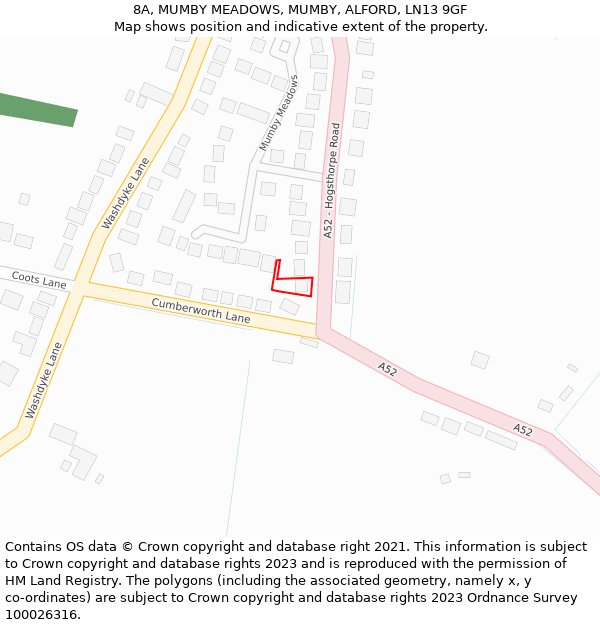 8A, MUMBY MEADOWS, MUMBY, ALFORD, LN13 9GF: Location map and indicative extent of plot