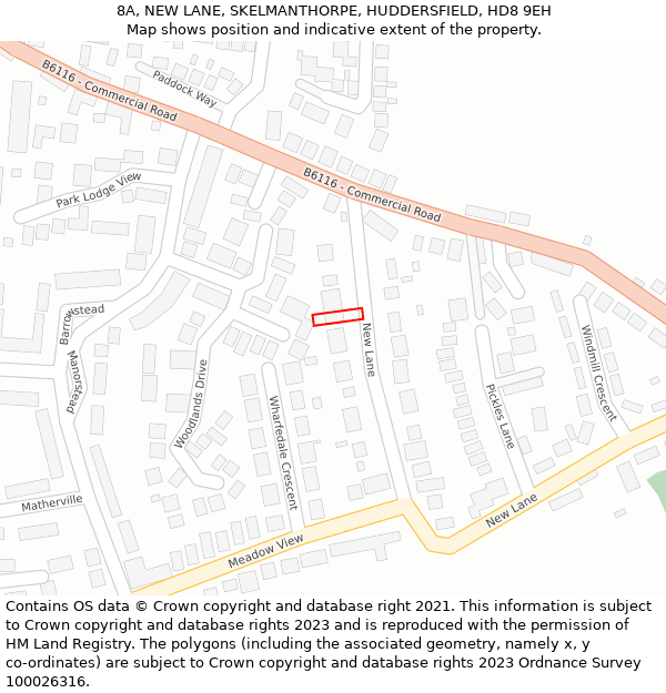 8A, NEW LANE, SKELMANTHORPE, HUDDERSFIELD, HD8 9EH: Location map and indicative extent of plot