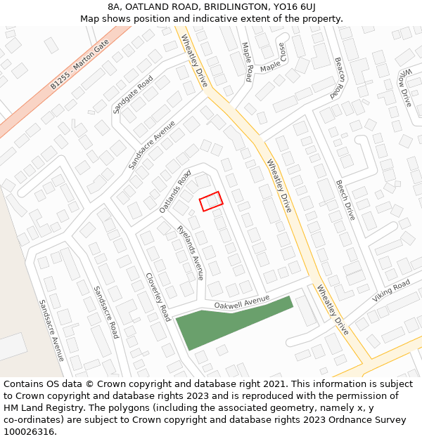 8A, OATLAND ROAD, BRIDLINGTON, YO16 6UJ: Location map and indicative extent of plot