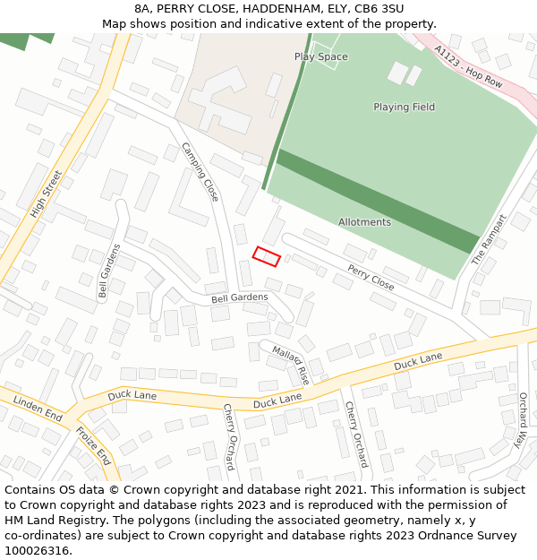 8A, PERRY CLOSE, HADDENHAM, ELY, CB6 3SU: Location map and indicative extent of plot