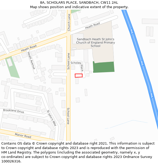 8A, SCHOLARS PLACE, SANDBACH, CW11 2AL: Location map and indicative extent of plot