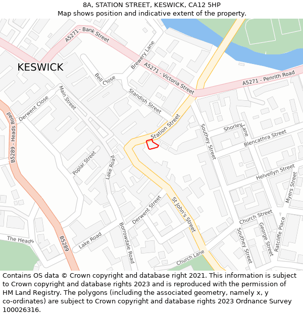 8A, STATION STREET, KESWICK, CA12 5HP: Location map and indicative extent of plot