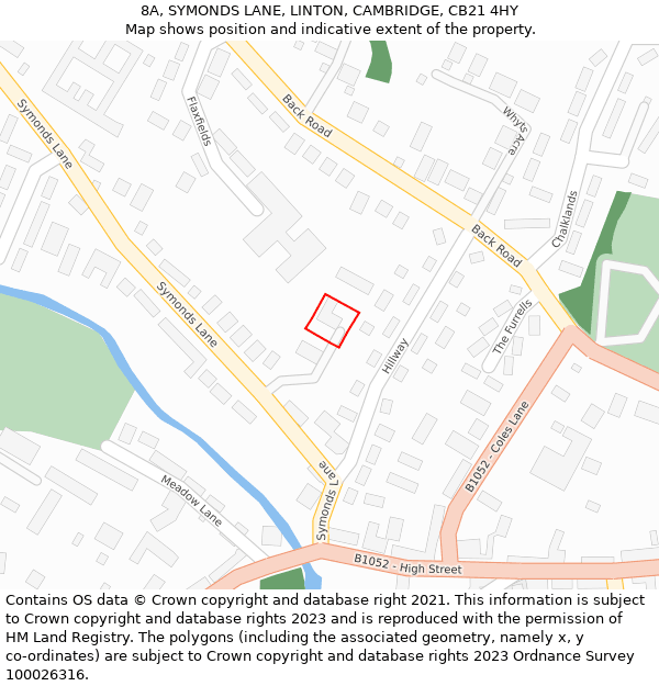 8A, SYMONDS LANE, LINTON, CAMBRIDGE, CB21 4HY: Location map and indicative extent of plot