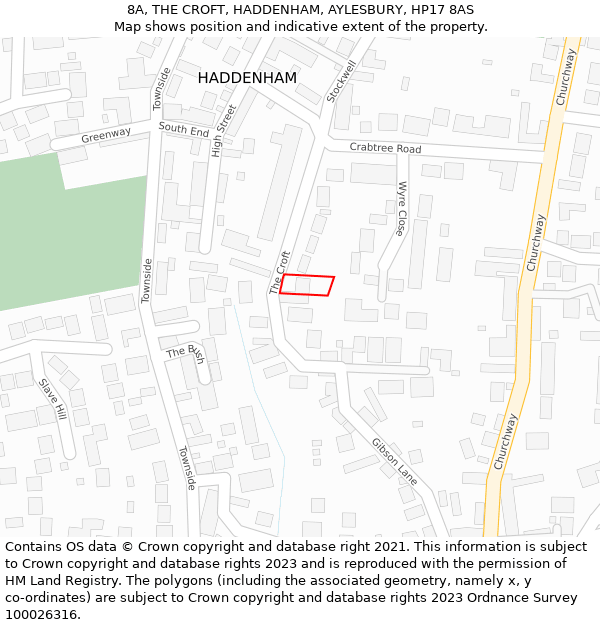 8A, THE CROFT, HADDENHAM, AYLESBURY, HP17 8AS: Location map and indicative extent of plot