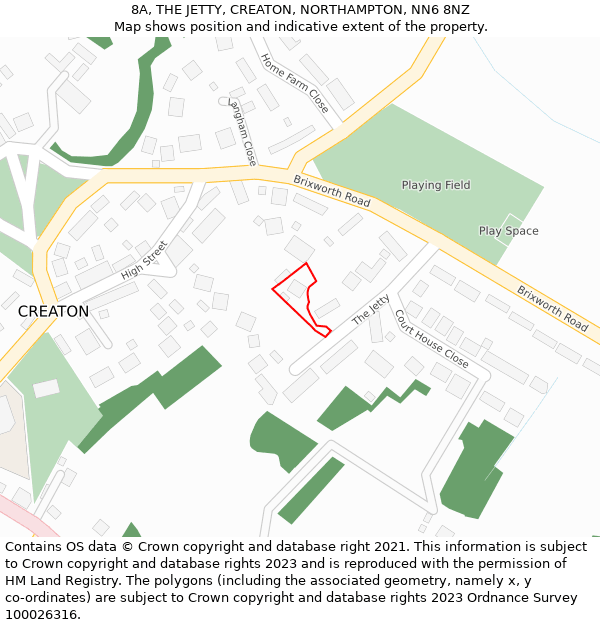 8A, THE JETTY, CREATON, NORTHAMPTON, NN6 8NZ: Location map and indicative extent of plot