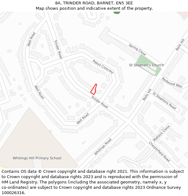 8A, TRINDER ROAD, BARNET, EN5 3EE: Location map and indicative extent of plot