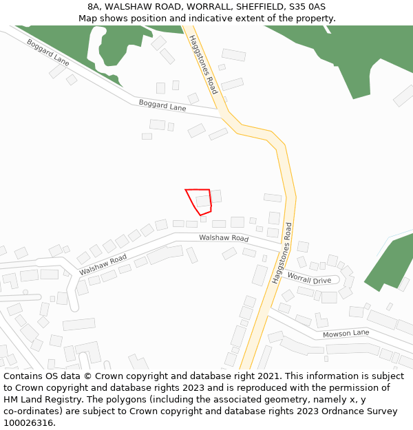 8A, WALSHAW ROAD, WORRALL, SHEFFIELD, S35 0AS: Location map and indicative extent of plot