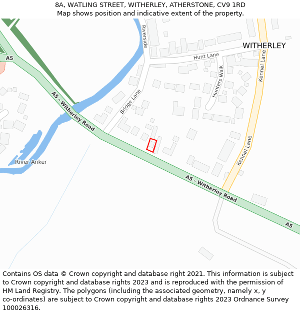 8A, WATLING STREET, WITHERLEY, ATHERSTONE, CV9 1RD: Location map and indicative extent of plot