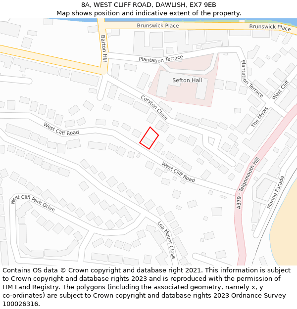 8A, WEST CLIFF ROAD, DAWLISH, EX7 9EB: Location map and indicative extent of plot