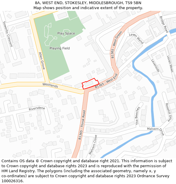 8A, WEST END, STOKESLEY, MIDDLESBROUGH, TS9 5BN: Location map and indicative extent of plot