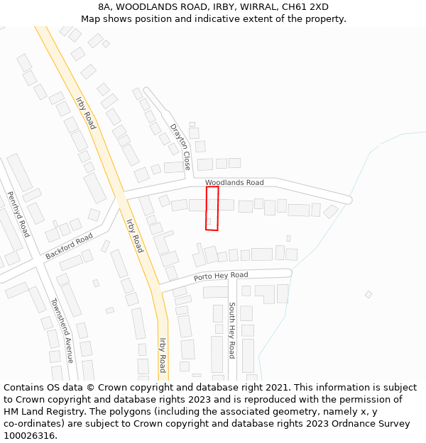 8A, WOODLANDS ROAD, IRBY, WIRRAL, CH61 2XD: Location map and indicative extent of plot