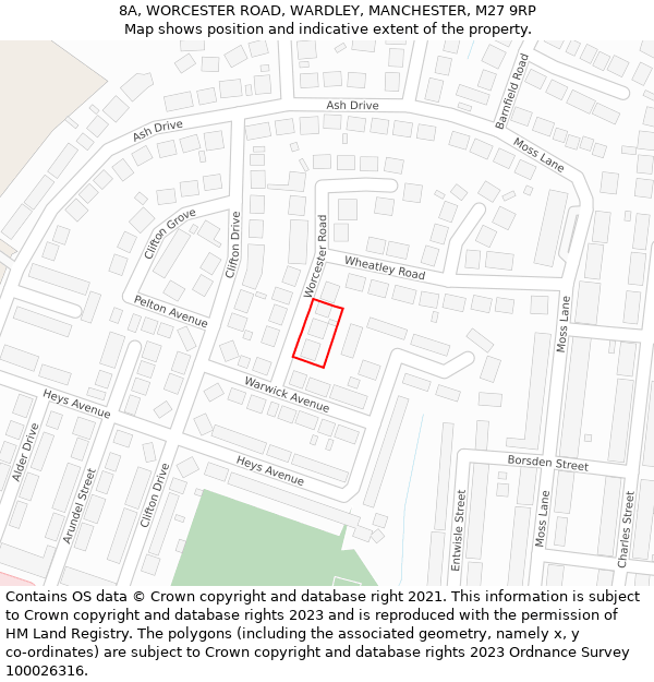 8A, WORCESTER ROAD, WARDLEY, MANCHESTER, M27 9RP: Location map and indicative extent of plot