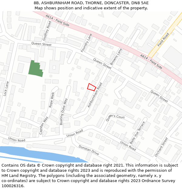 8B, ASHBURNHAM ROAD, THORNE, DONCASTER, DN8 5AE: Location map and indicative extent of plot