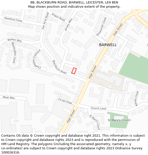 8B, BLACKBURN ROAD, BARWELL, LEICESTER, LE9 8EN: Location map and indicative extent of plot
