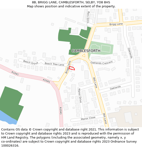 8B, BRIGG LANE, CAMBLESFORTH, SELBY, YO8 8HS: Location map and indicative extent of plot