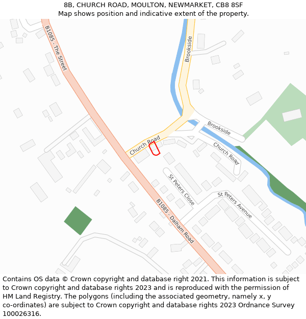 8B, CHURCH ROAD, MOULTON, NEWMARKET, CB8 8SF: Location map and indicative extent of plot