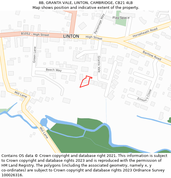 8B, GRANTA VALE, LINTON, CAMBRIDGE, CB21 4LB: Location map and indicative extent of plot
