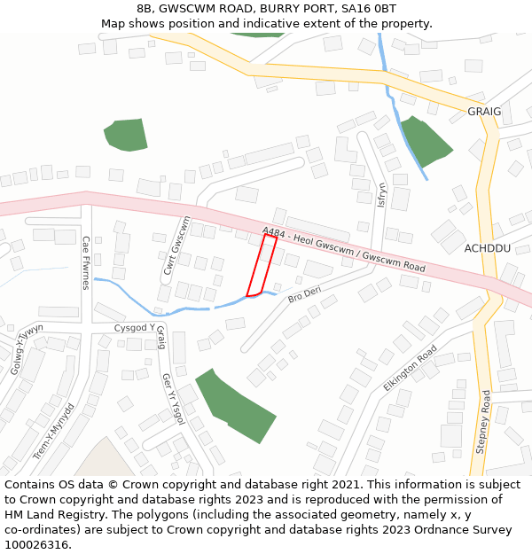 8B, GWSCWM ROAD, BURRY PORT, SA16 0BT: Location map and indicative extent of plot