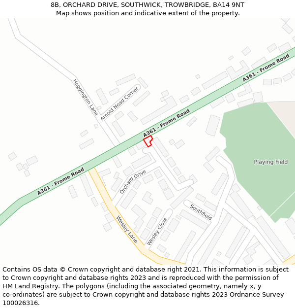 8B, ORCHARD DRIVE, SOUTHWICK, TROWBRIDGE, BA14 9NT: Location map and indicative extent of plot